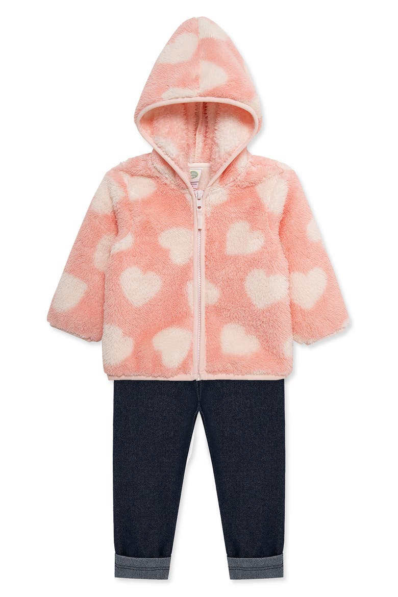 Heart High Pile Fleece Jacket, T-Shirt & Knit Jeans Set, Alternate, color, PINK