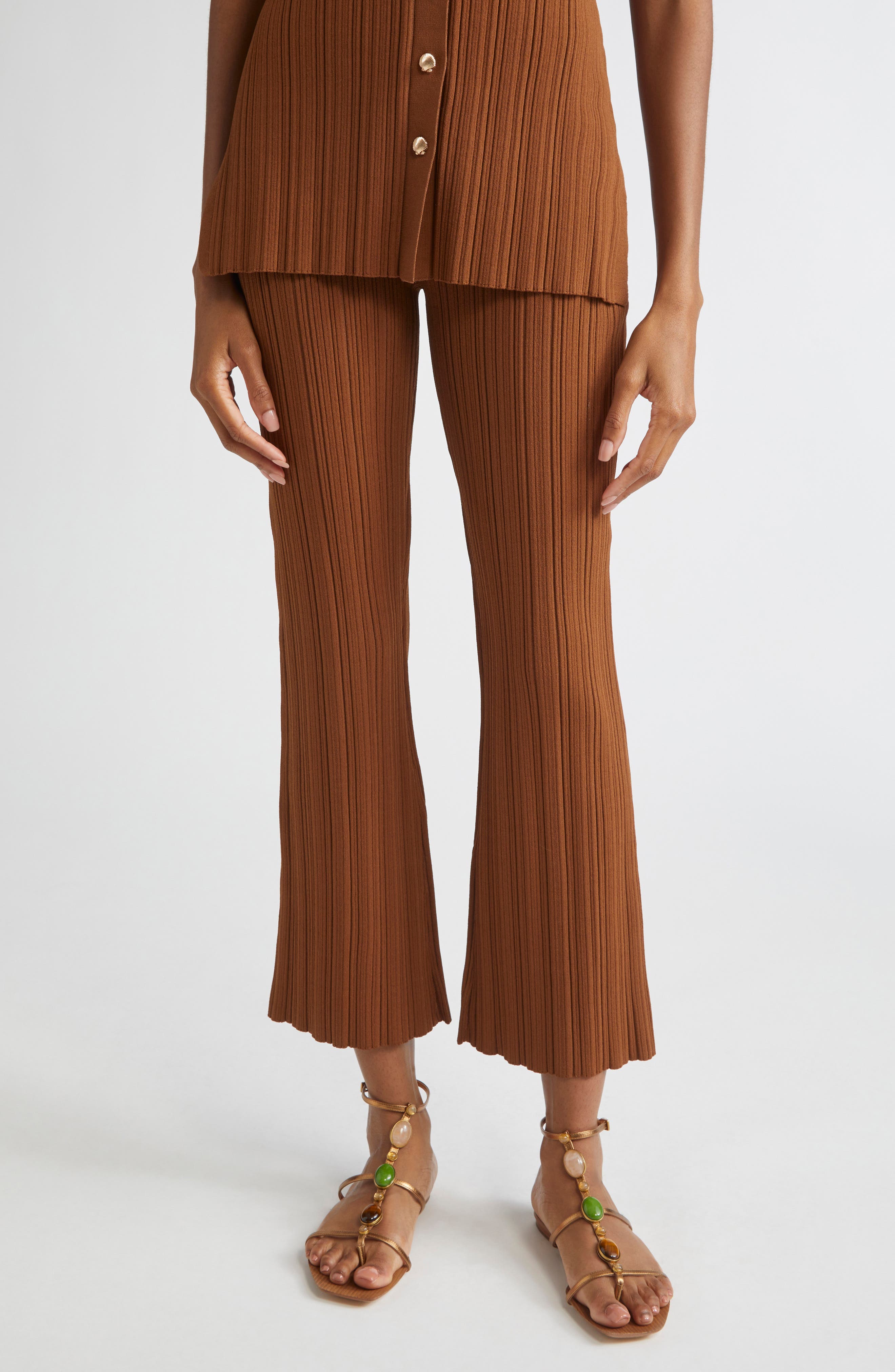 Veronica Beard Massaro Variegated Rib Crop Pants