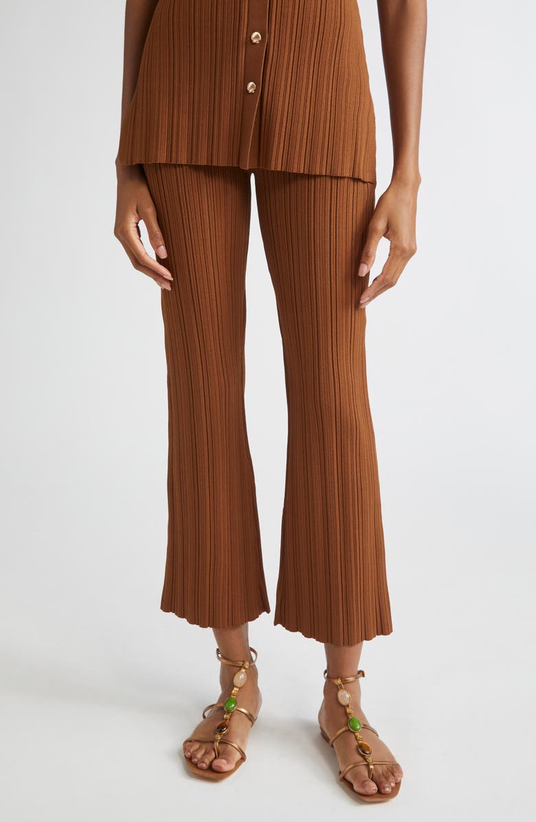 Veronica Beard Massaro Variegated Rib Crop Pants, Main, color, Dark Whisky