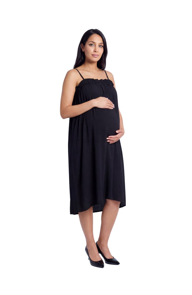 24seven Comfort Apparel Maternity Essential Spaghetti Strap Smocked Pocket A-Line Maxi Dress, Alternate, color, Black