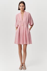 Exquise Alita V Neck Short Sleeve Linen Mini Dress