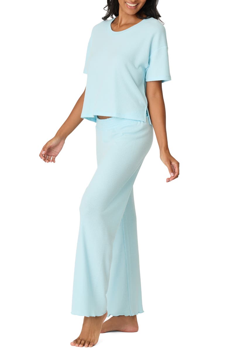 PJ Salvage Weekend Waffles Rib Pajamas, Alternate, color, Crystal Blue