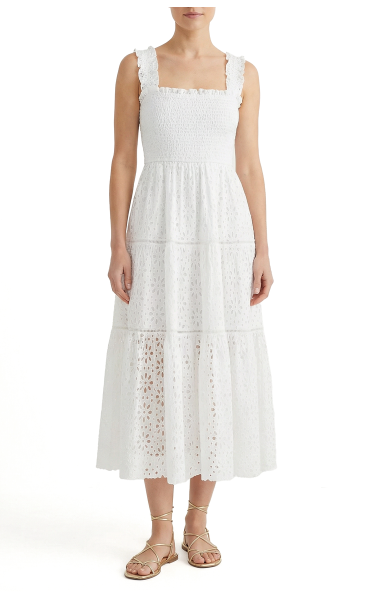 Change of Scenery Kristen Smocked Embroidered Tiered Midi Dress, Main, color, Fresh White
