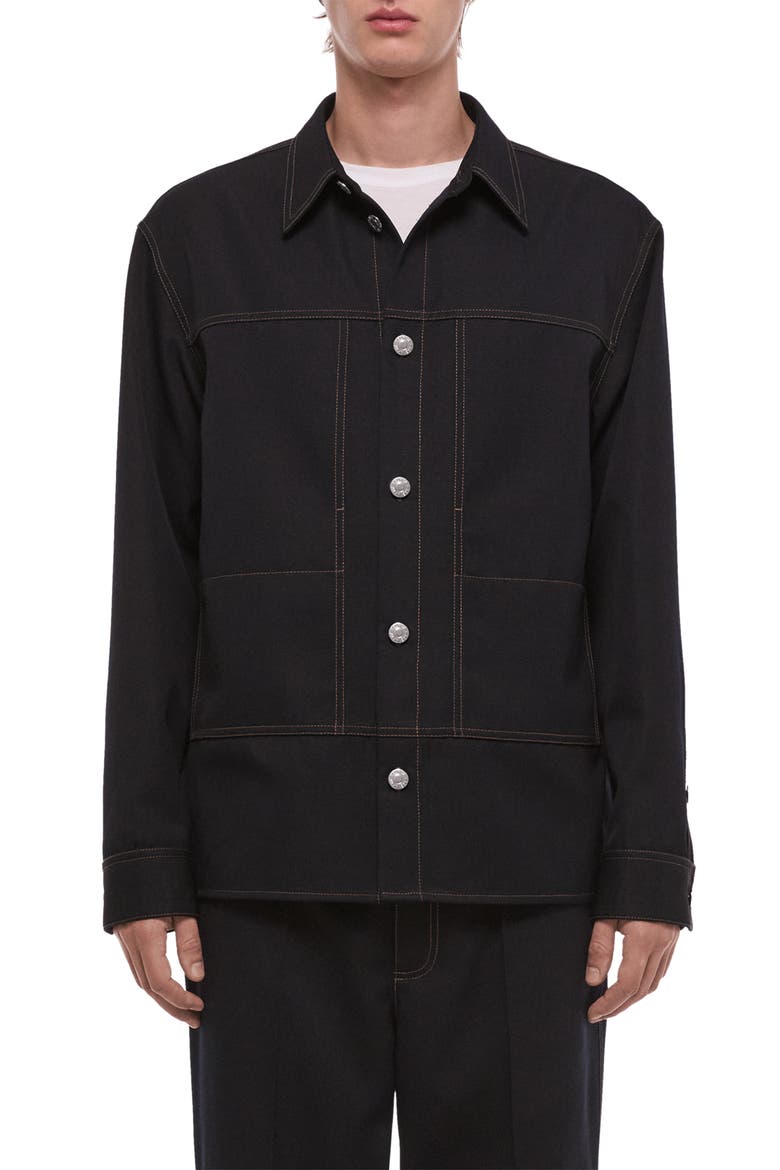 Wool Gabardine Trucker Shirt Jacket, Main, color, NAVY MELANGE
