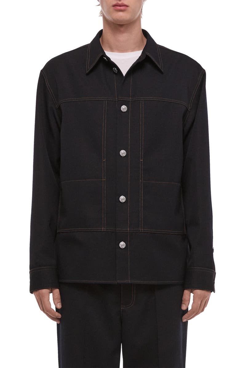 Helmut Lang Wool Gabardine Trucker Shirt Jacket, Main, color, Navy Melange