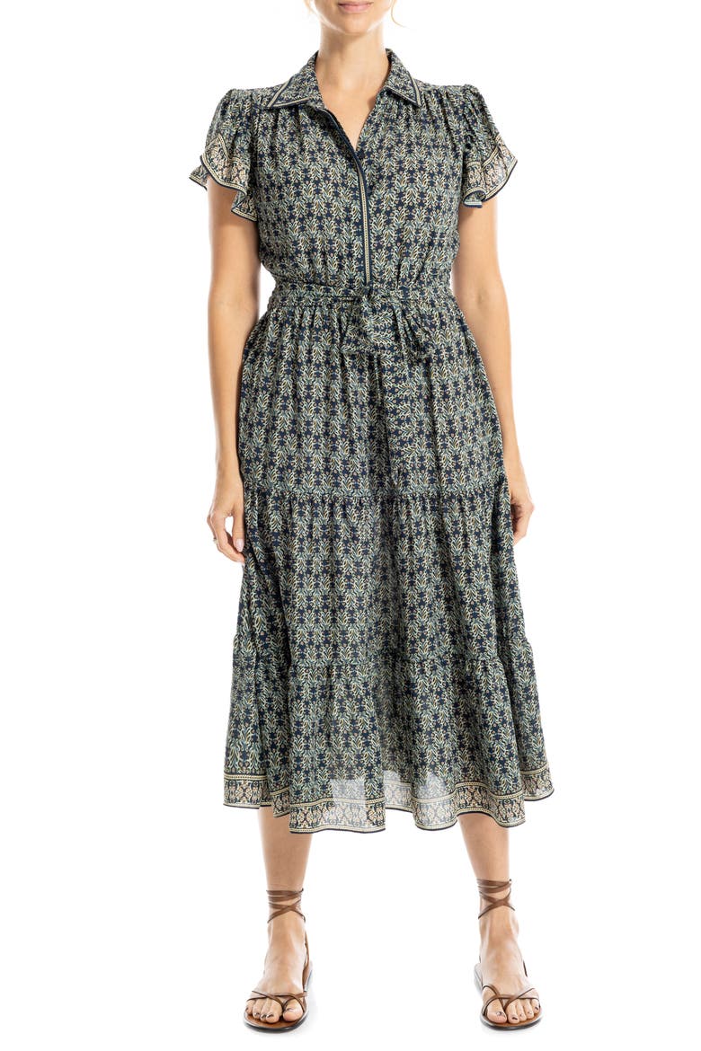 Floral Tie Front Shirtdress, Main, color, NAVY NOUVEAU MINI LILIES