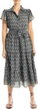 MAX STUDIO Floral Tie Front Shirtdress