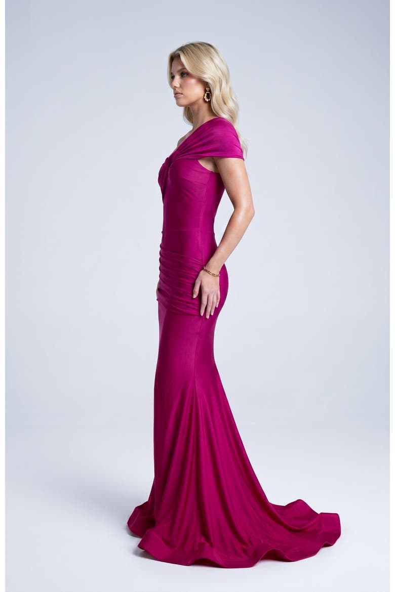 One Shoulder Twist Ruched Mermaid Evening Gown, Alternate, color, Magenta