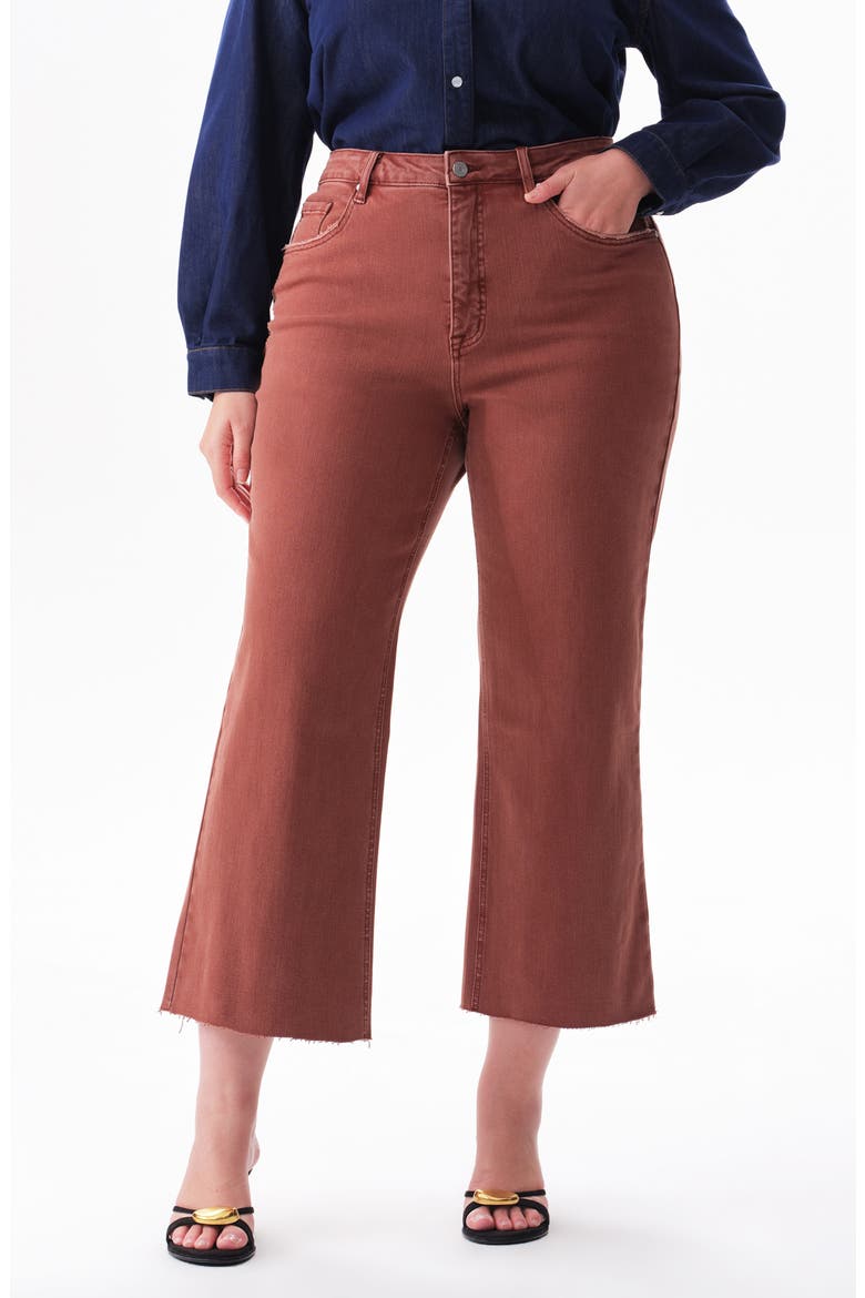 High Waist Frayed Hem Crop Wide Leg Jeans, Main, color, CAPPUCCINO