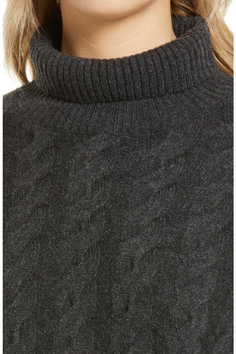 Cable Turtleneck Sweater, Alternate, color, GREY DARK CHARCOAL HEATHER