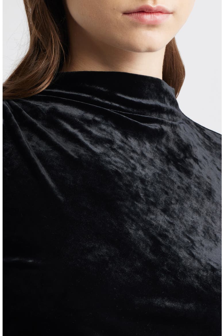 Joelle Ruched Velour Mock Neck Top, Alternate, color, BLACK