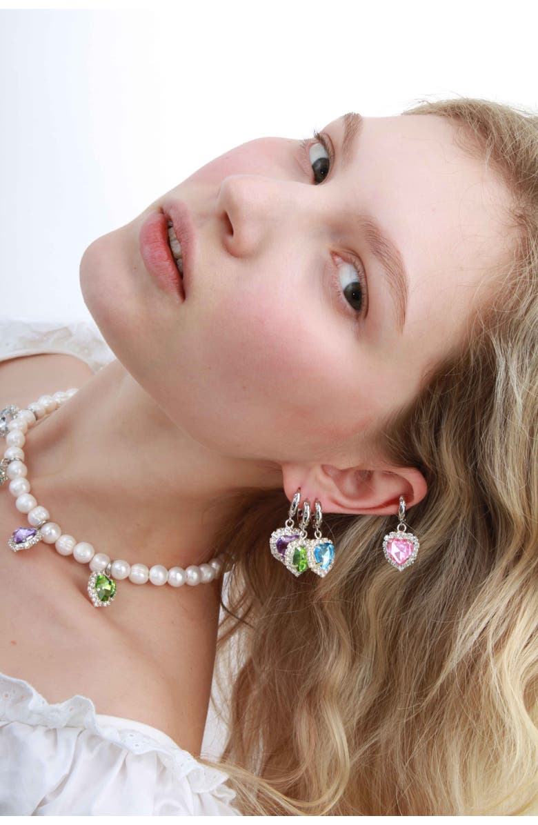 Velvet Luna Silver Earrings With Heart Pendant, Alternate, color, Light Blue