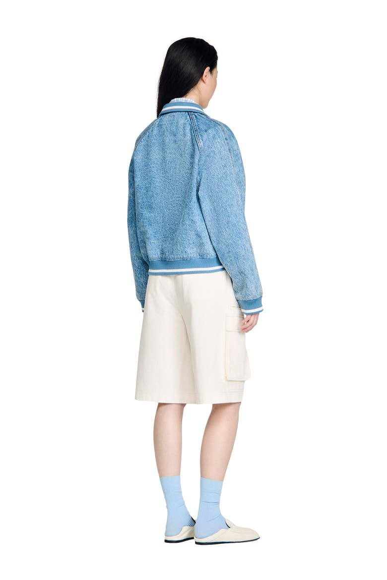 Rib-trimmed denim jacket, Alternate, color, Blue jean