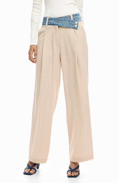 Pleat Front Wide Leg Pants