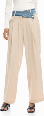 Desigual Pleat Front Wide Leg Pants