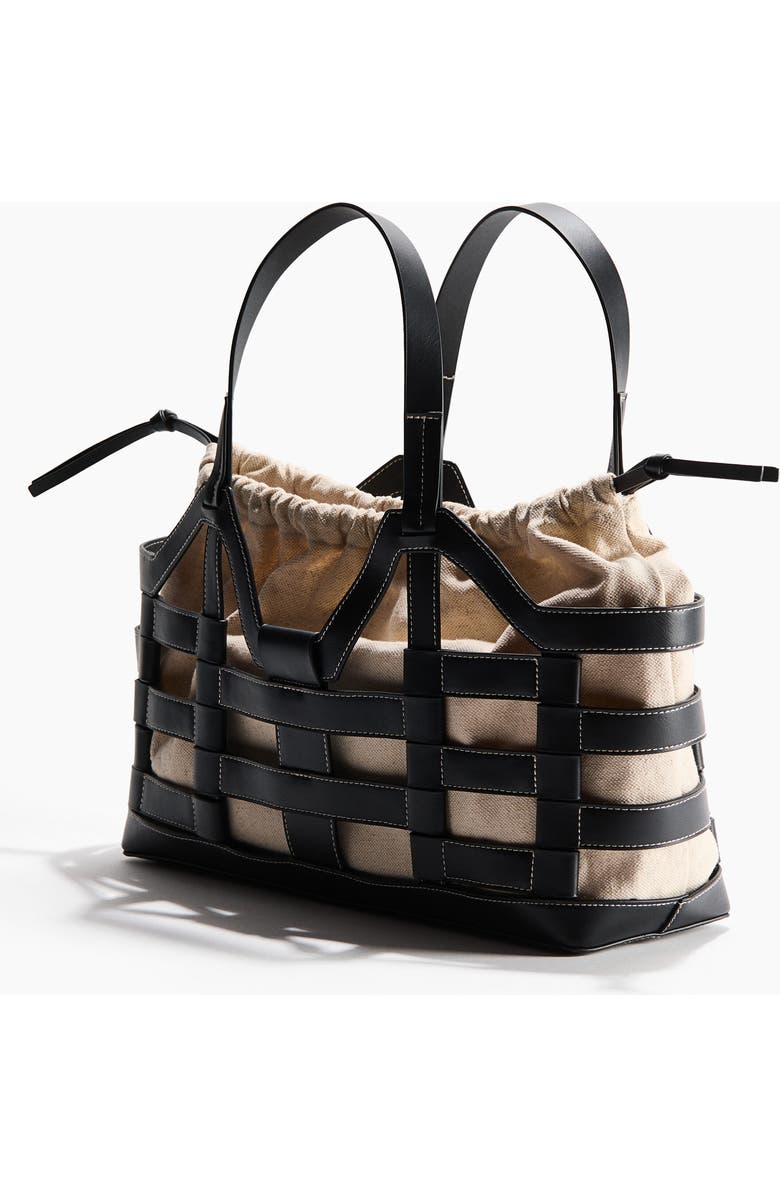 H&M Large drawstring-detail tote bag, Alternate, color, Black/Light Beige