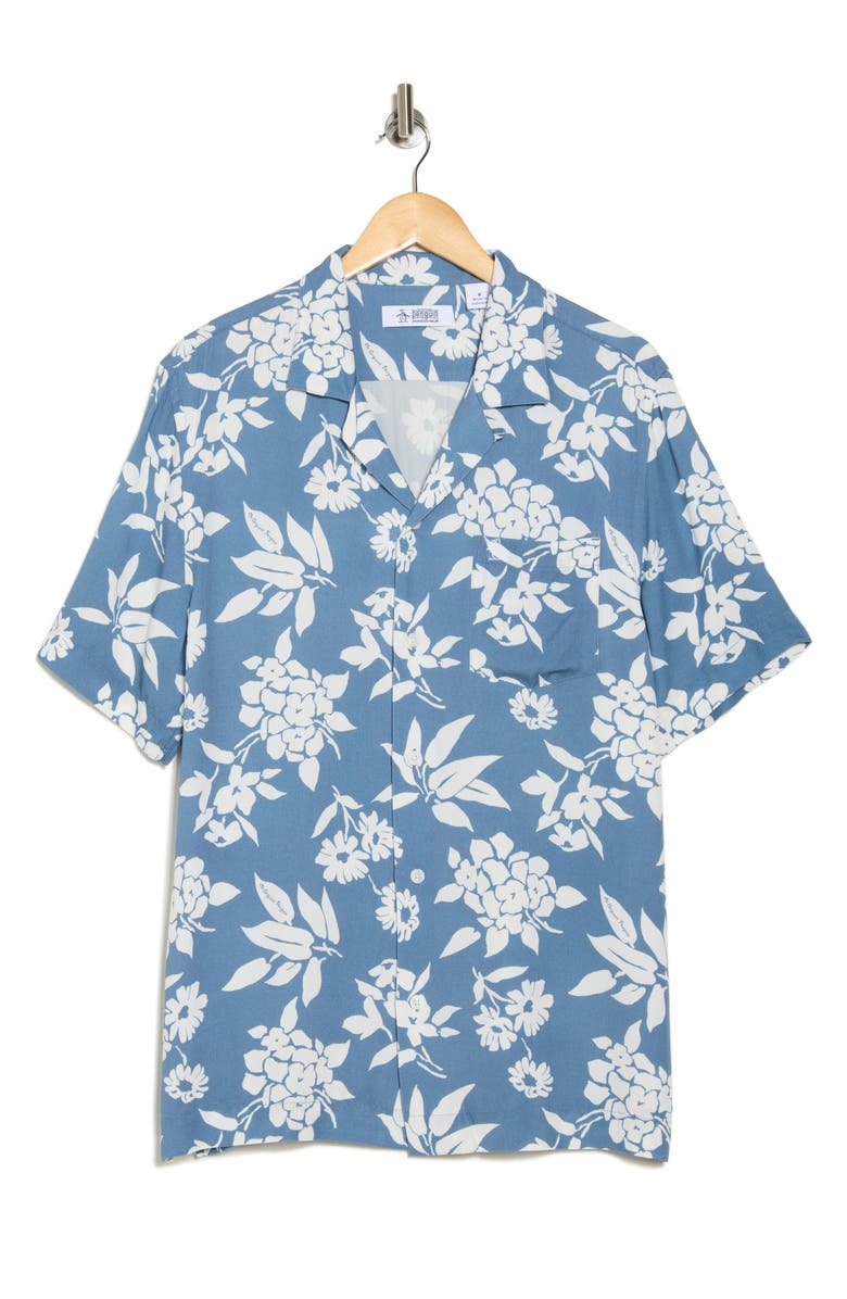 Original Penguin Palm Camp Shirt, Main, color, Copen Blue