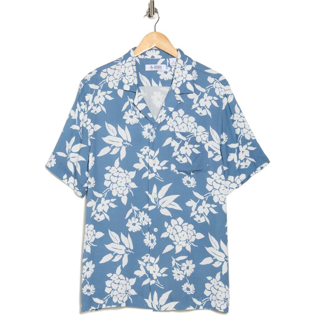 Original Penguin Palm Camp Shirt In Copen Blue