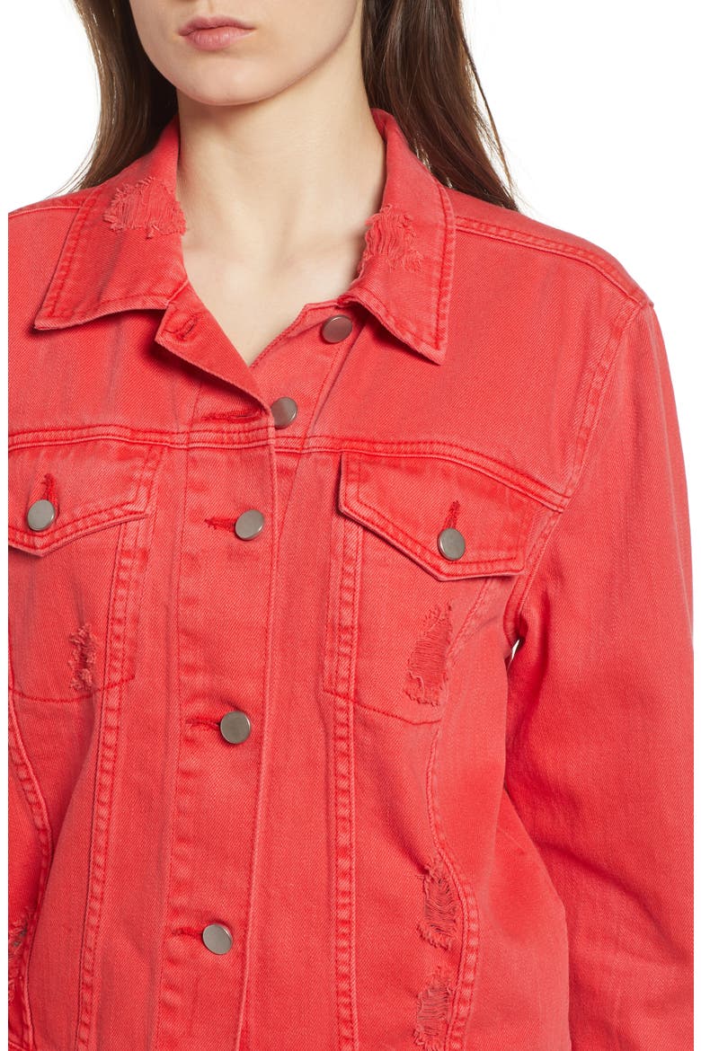 Decon Distressed Denim Jacket, Alternate, color, RED