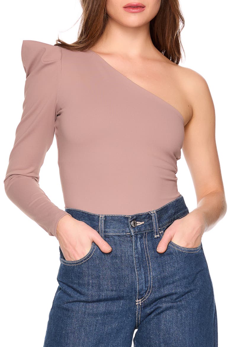 Pleated One-Shoulder Knit Top, Main, color, COCO