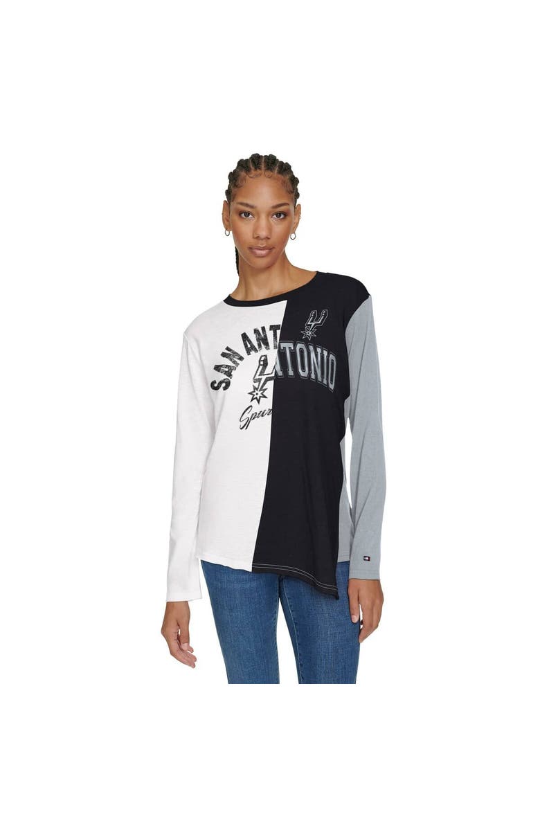 TOMMY JEANS Women's Tommy Jeans White/Black San Antonio Spurs Amelia Color Blocked Long Sleeve T-Shirt, Main, color, White
