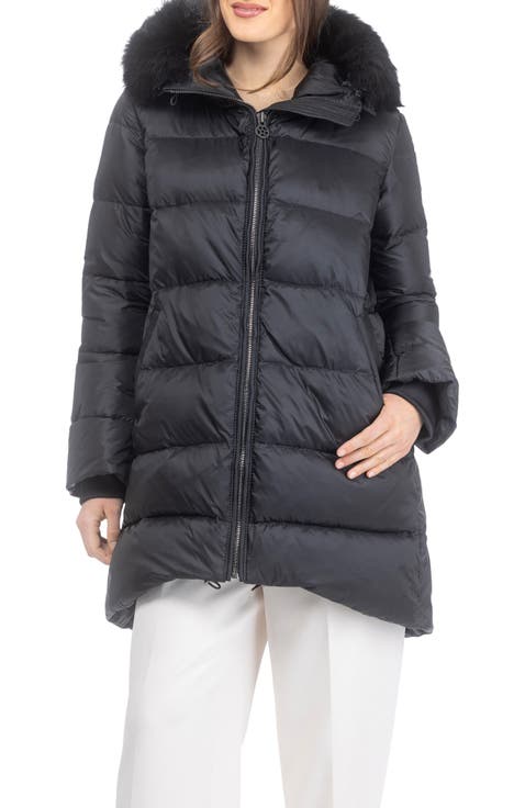 Apres-Ski Horizontal Parka Coat with Detachable Toscana Lamb Hood Trim