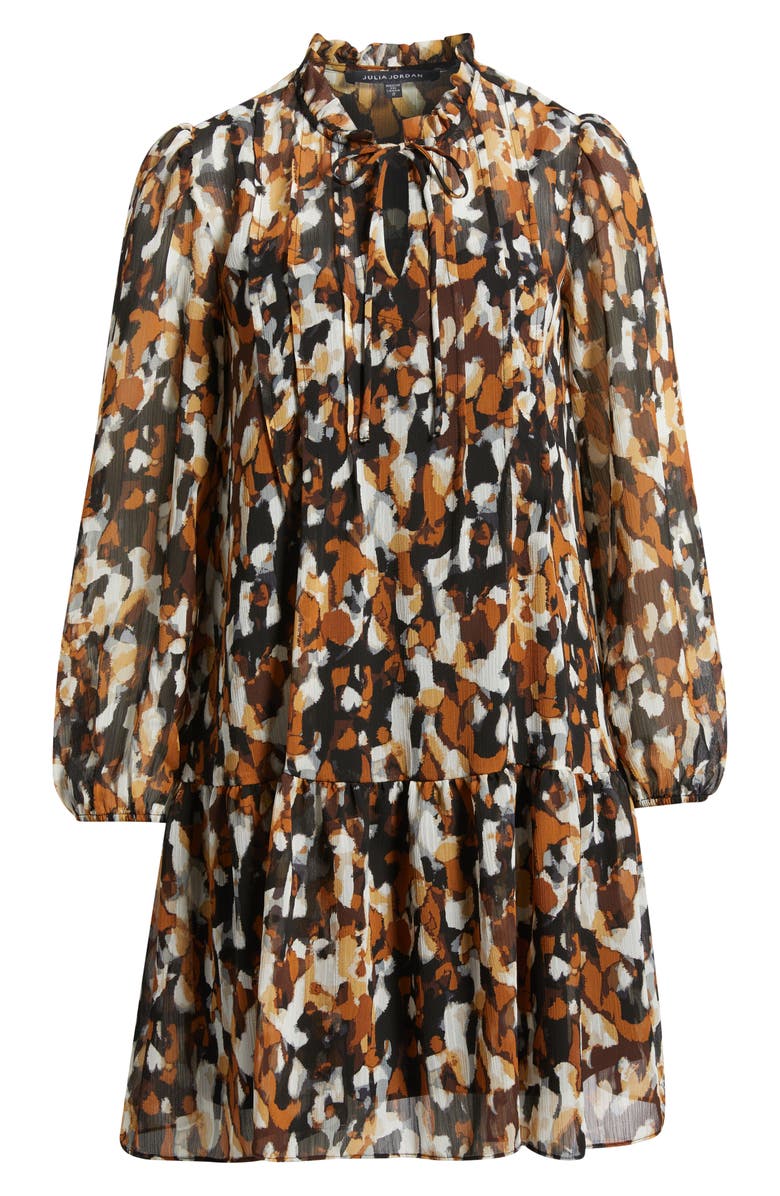 Julia Jordan Pintuck Long Sleeve Dress, Alternate, color, Brown Multi