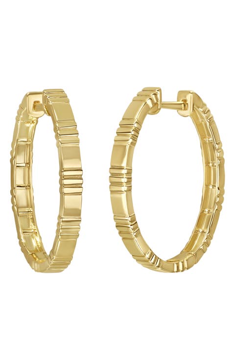 14K Gold Textured Hoop Earrings