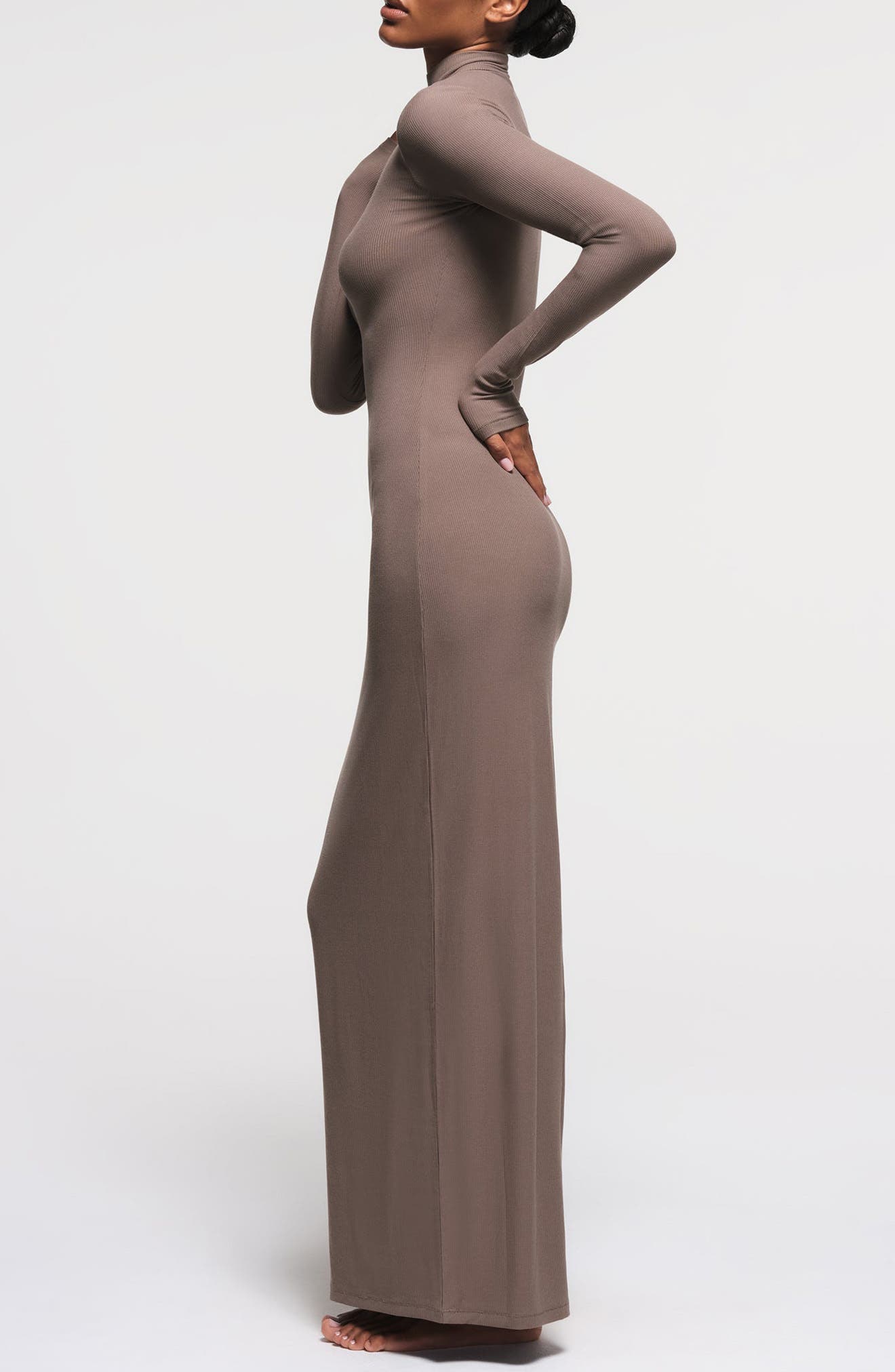 skims turtleneck long dress SKIMS Black Soft Lounge Turtleneck Maxi Dress SKIMS