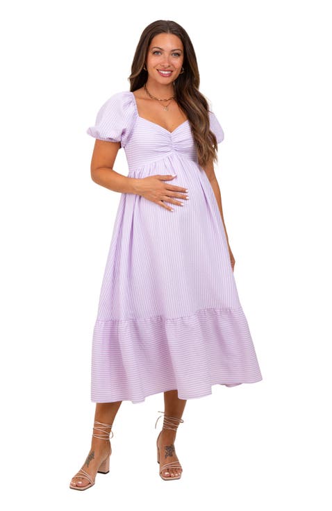 Sweetheart Stripe Smocked Back Midi Dress