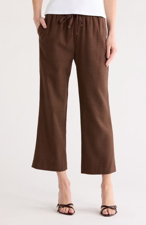 Crop Wide Leg Cotton Blend Pull-On Pants