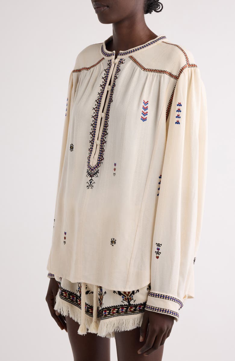Isabel Marant Étoile Pelson Embroidered Peasant Top, Alternate, color, Ecru