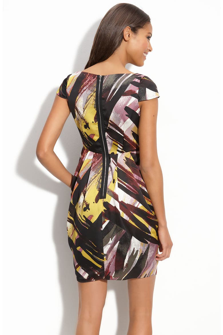 Print Crêpe de Chine Cap Sleeve Dress, Alternate, color, PHANTOM INK SPLASH