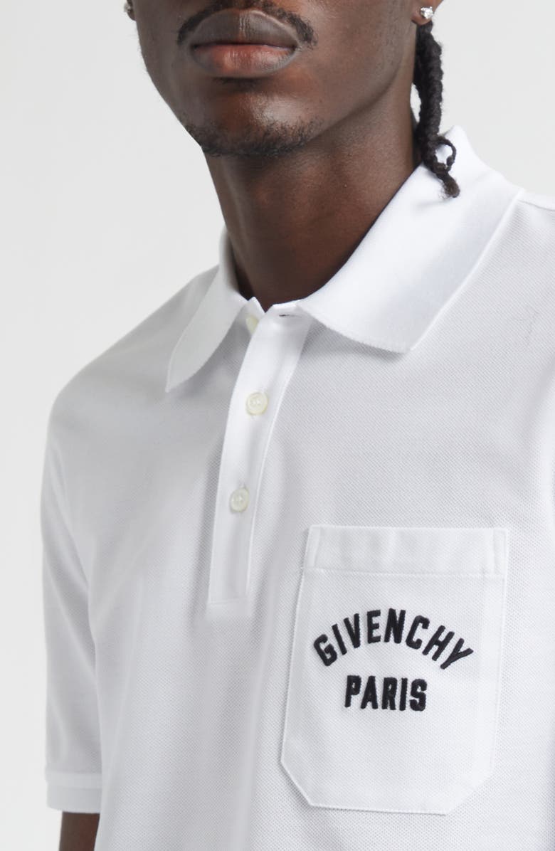 Givenchy Embroidered Logo Pocket Cotton Piqué Polo, Alternate, color, White
