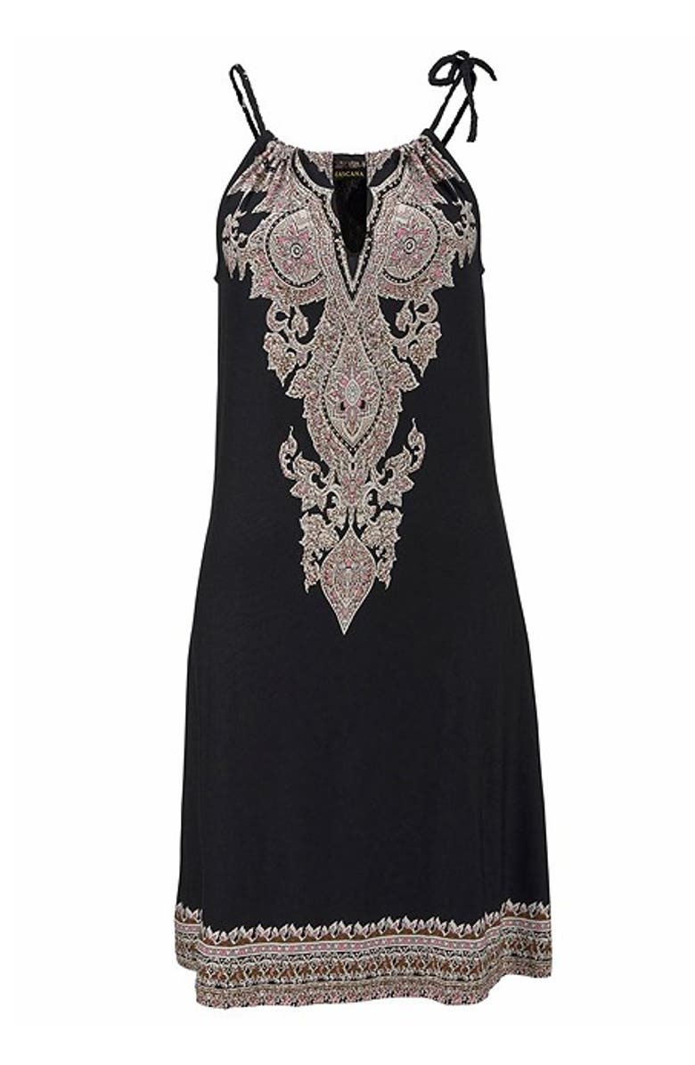 LASCANA Women's Strap Detail Keyhole Dress, Alternate, color, Black Printed