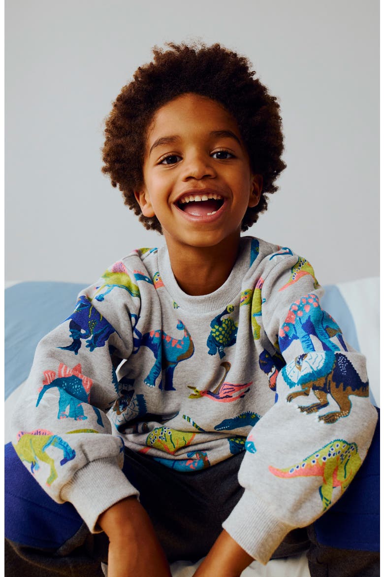 Kids' Dino Print Cotton Sweatshirt, Alternate, color, GREY DINOS