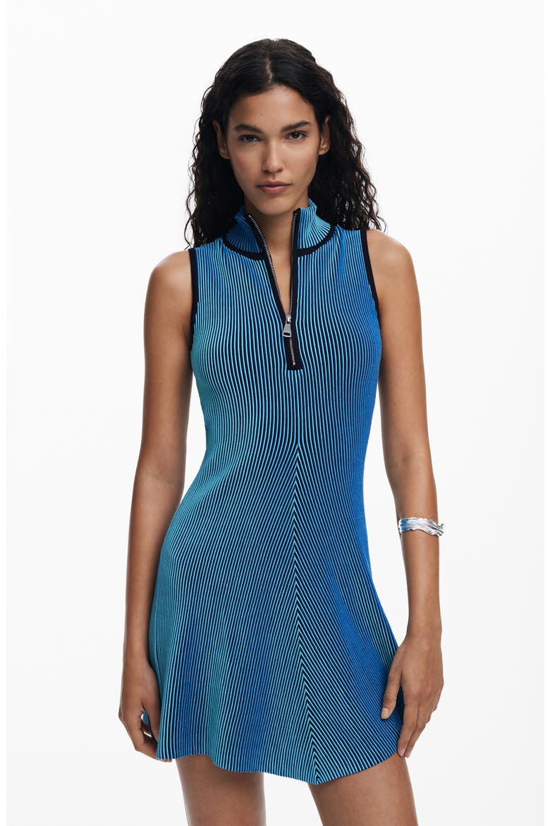 Sleeveless Rib Half Zip Minidress, Alternate, color, BLUE