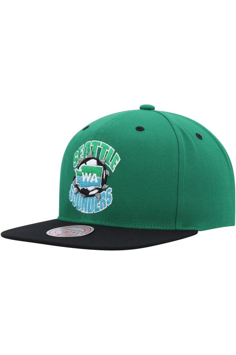 Men's Mitchell & Ness Rave Green Seattle Sounders FC Breakthrough Snapback Hat, Main, color, Green