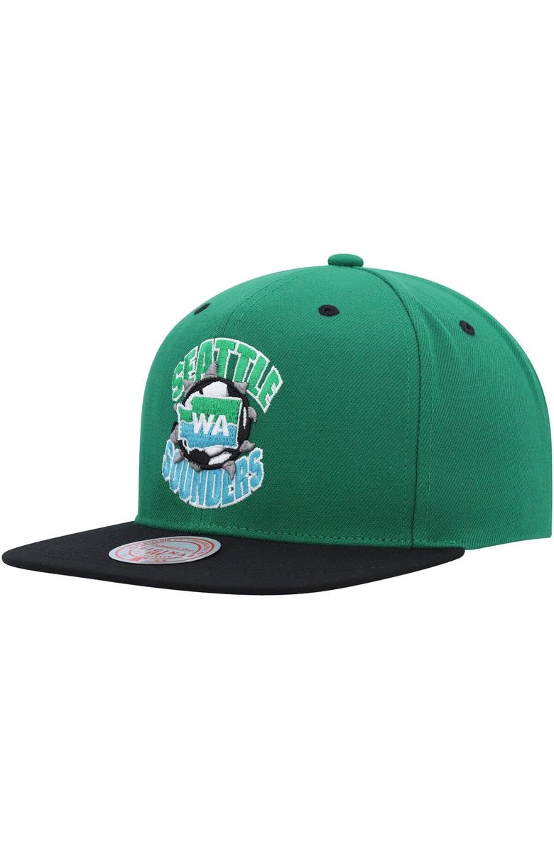 Mitchell & Ness Men's Mitchell & Ness Rave Green Seattle Sounders FC Breakthrough Snapback Hat, Main, color, 