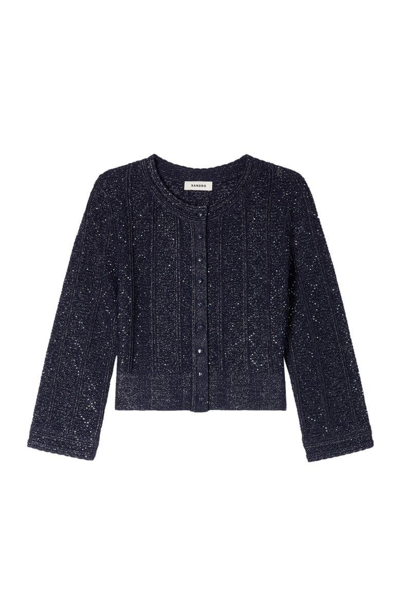SANDRO Strass knit cropped cardigan, Alternate, color, Navy Blue