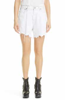 R13 Damon Pleated High Waist Cutoff Denim Shorts