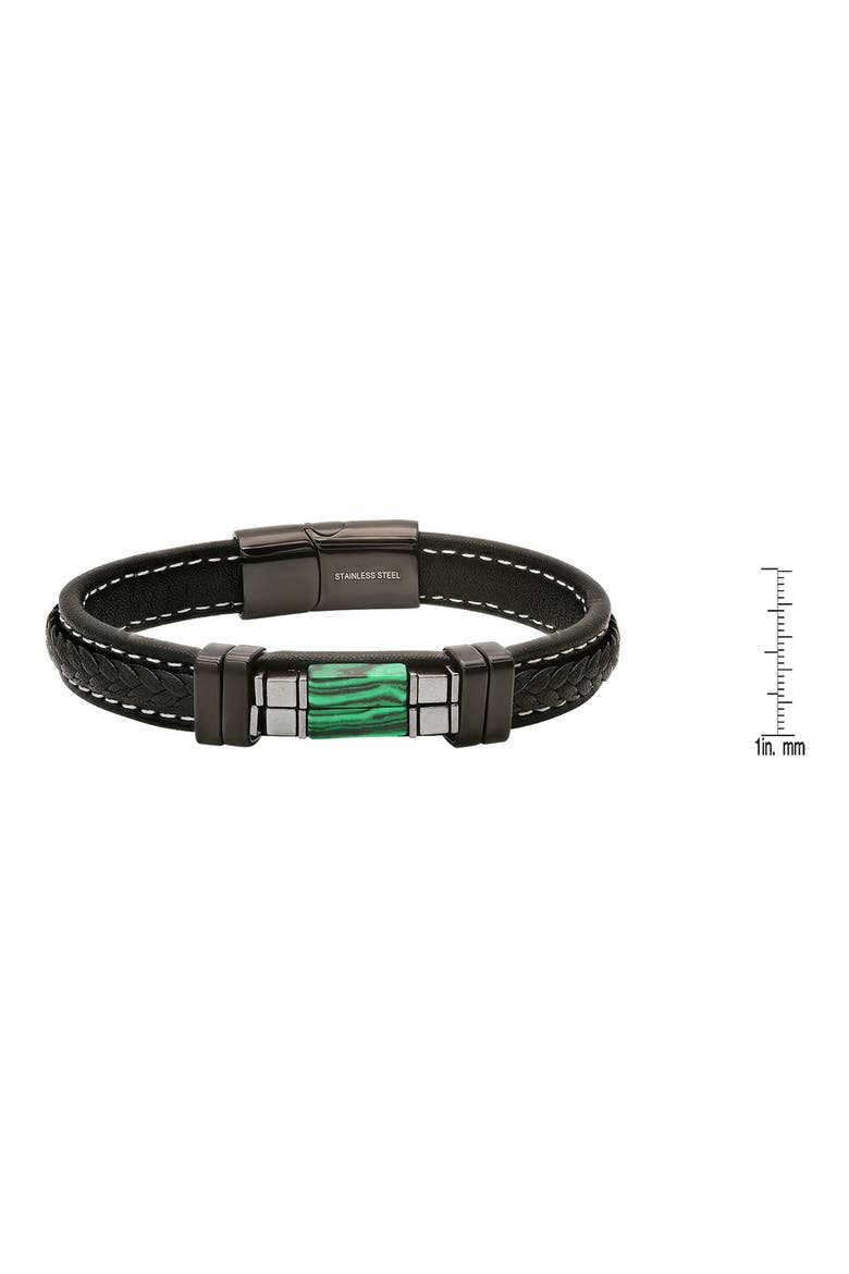 Black Agate or Lapis Lazuli Leather Bracelet, Alternate, color, BLACK/ GREEN