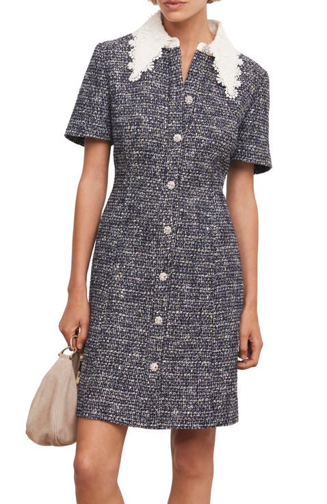 Statement Collar Boucle Mini Dress