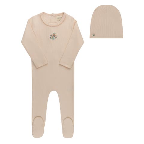 Floral Embroidered Collection - Footie + Beanie for Baby Girl