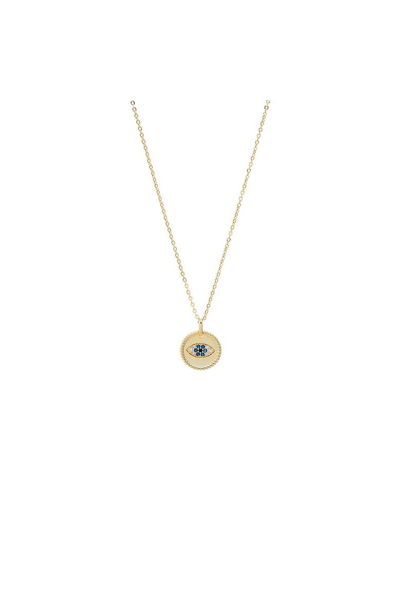 Blue CZ Evil Eye Medallion Necklace, Main, color, Sapphire Blue