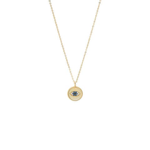 Blue CZ Evil Eye Medallion Necklace