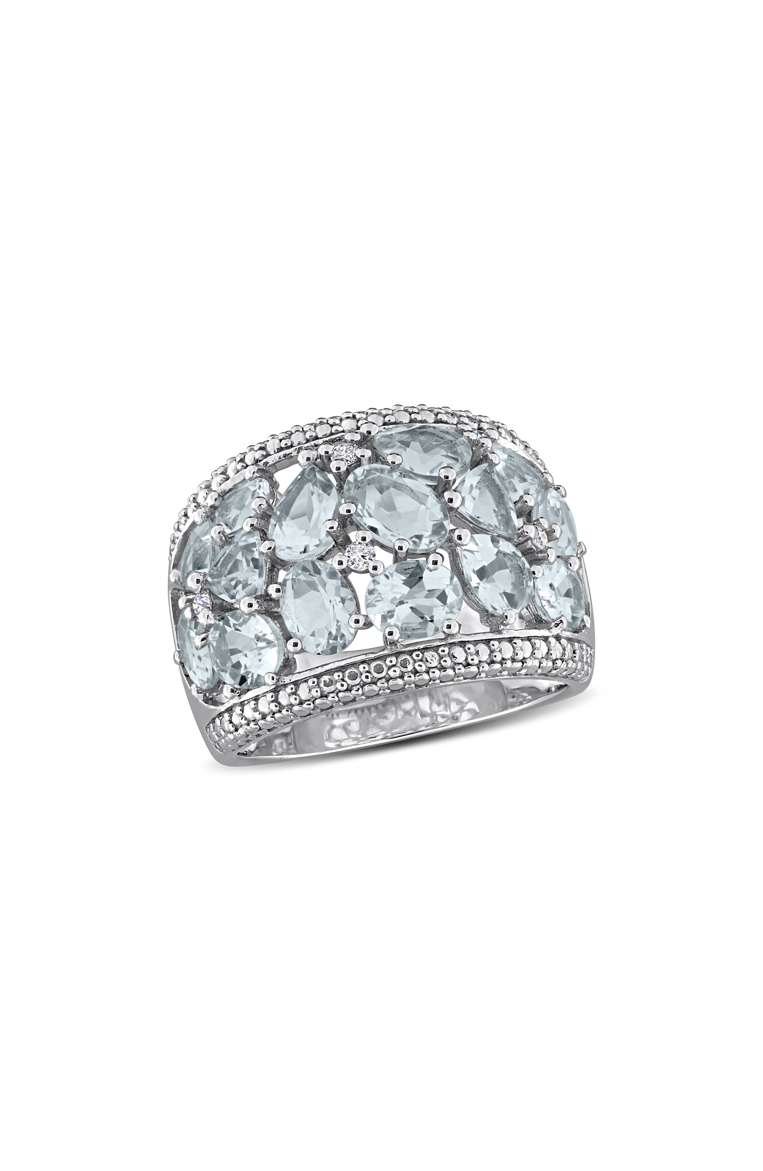 Sterling Silver Aquamarine and Diamond Statement Ring