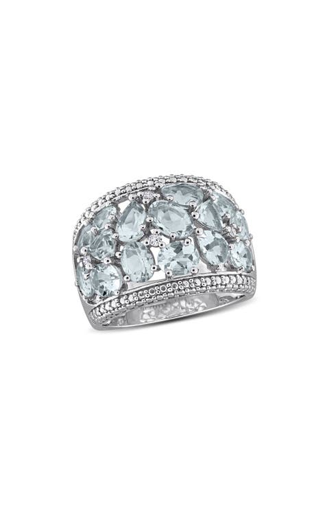 Sterling Silver Aquamarine and Diamond Statement Ring
