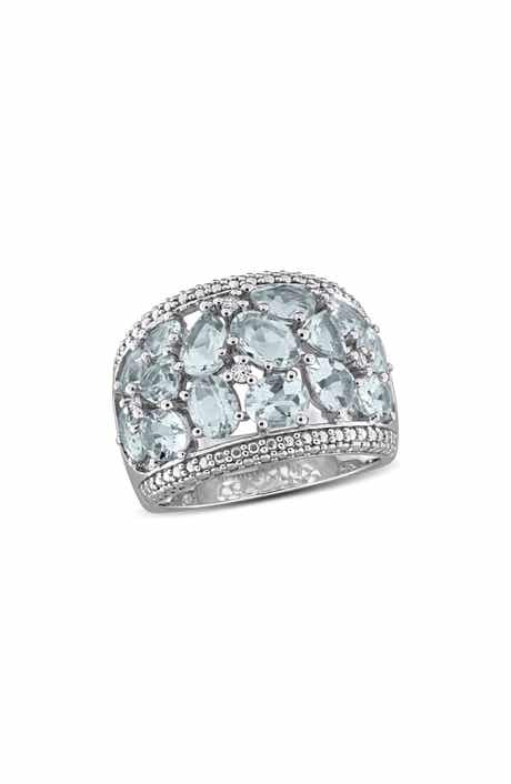 Sterling Silver Aquamarine and Diamond Statement Ring