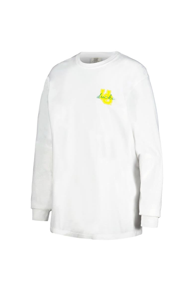 Women's White Oregon Ducks Hand-Drawn Stadium Comfort Colors Oversized Long Sleeve T-Shirt, Alternate, color, White
